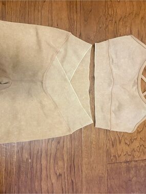 JoyLab Beige Ribbed Sports Bra and Leggings Set